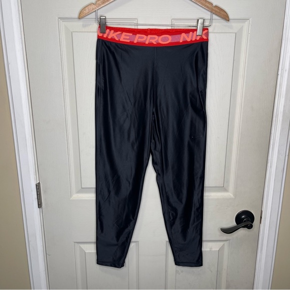 Nike Pro Intertwist High Waisted Leggings Shiny Black Red Women's Size Medium - Picture 1 of 9